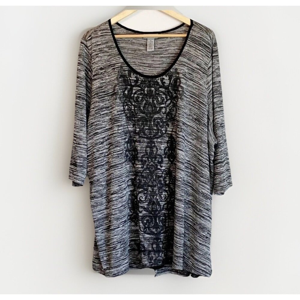 Catherines Gray Back Overlay Sheer Beaded Top Women’s 2X 3/4 Sleeve Whimsigoth